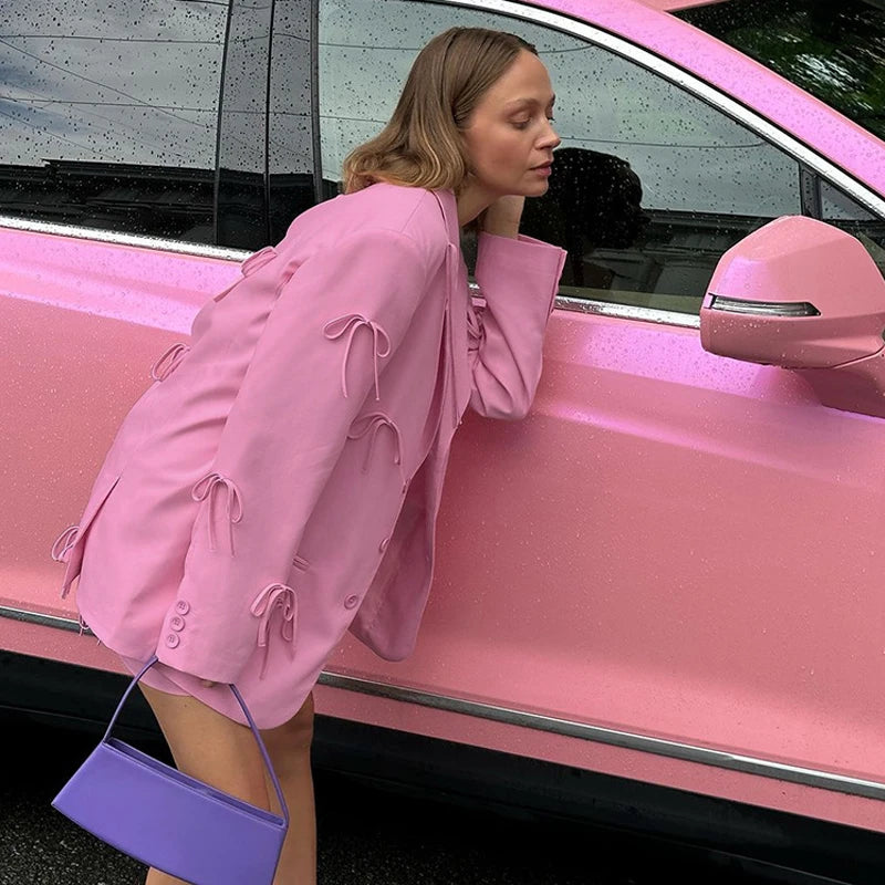 Pink Bow Long Sleeve Blazer