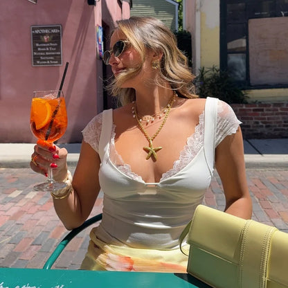 White Lace V-Neck Top