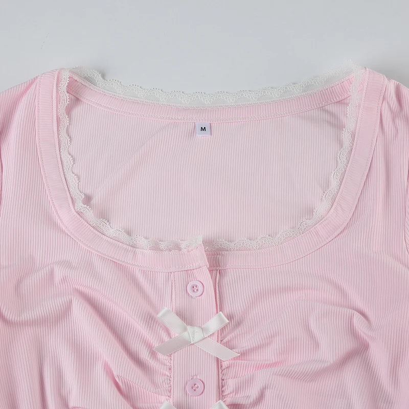 Pink Ruched Bow Crop Top