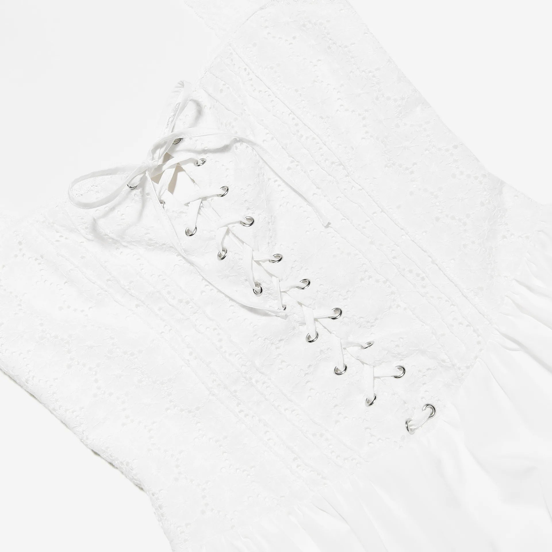 White Lace Up Midi Dress