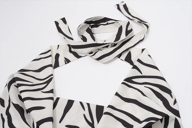 Zebra Swinging Collar Hollow Out Halter Top