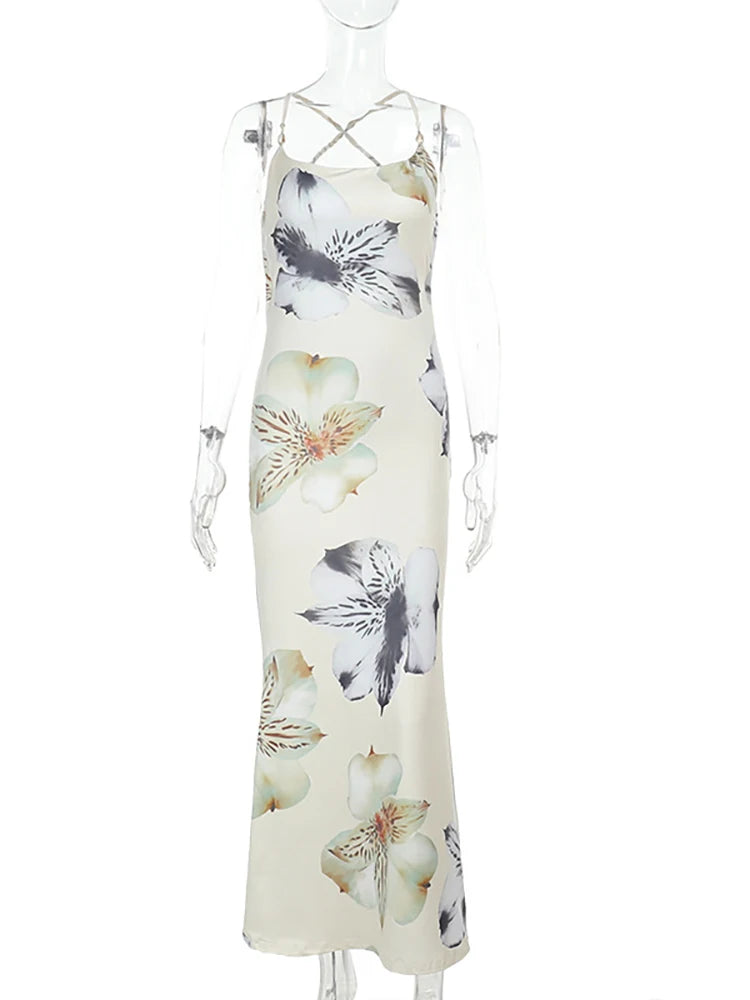 Backless Maxi Dress Apricot Spaghetti Strap Dress