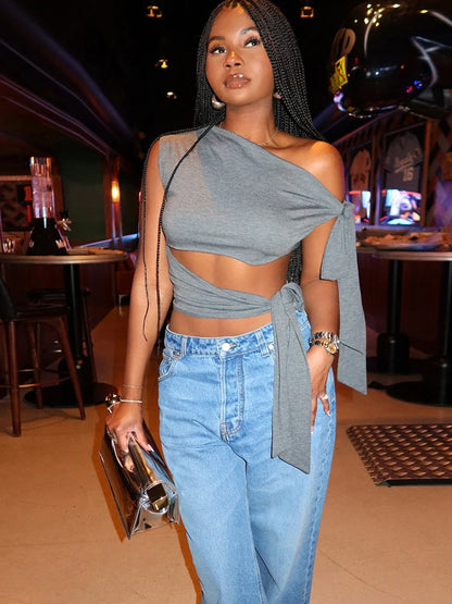 Grey Knit Slim Top Light Grey