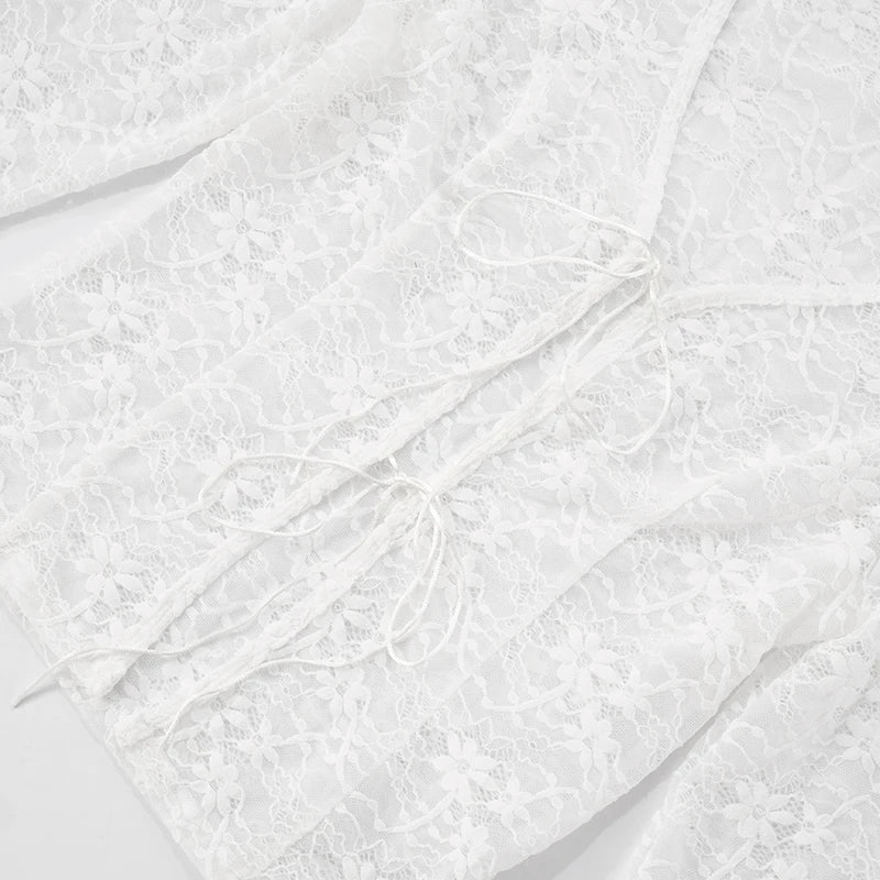 Lace Hollow Out See Through Long Sleeve Top