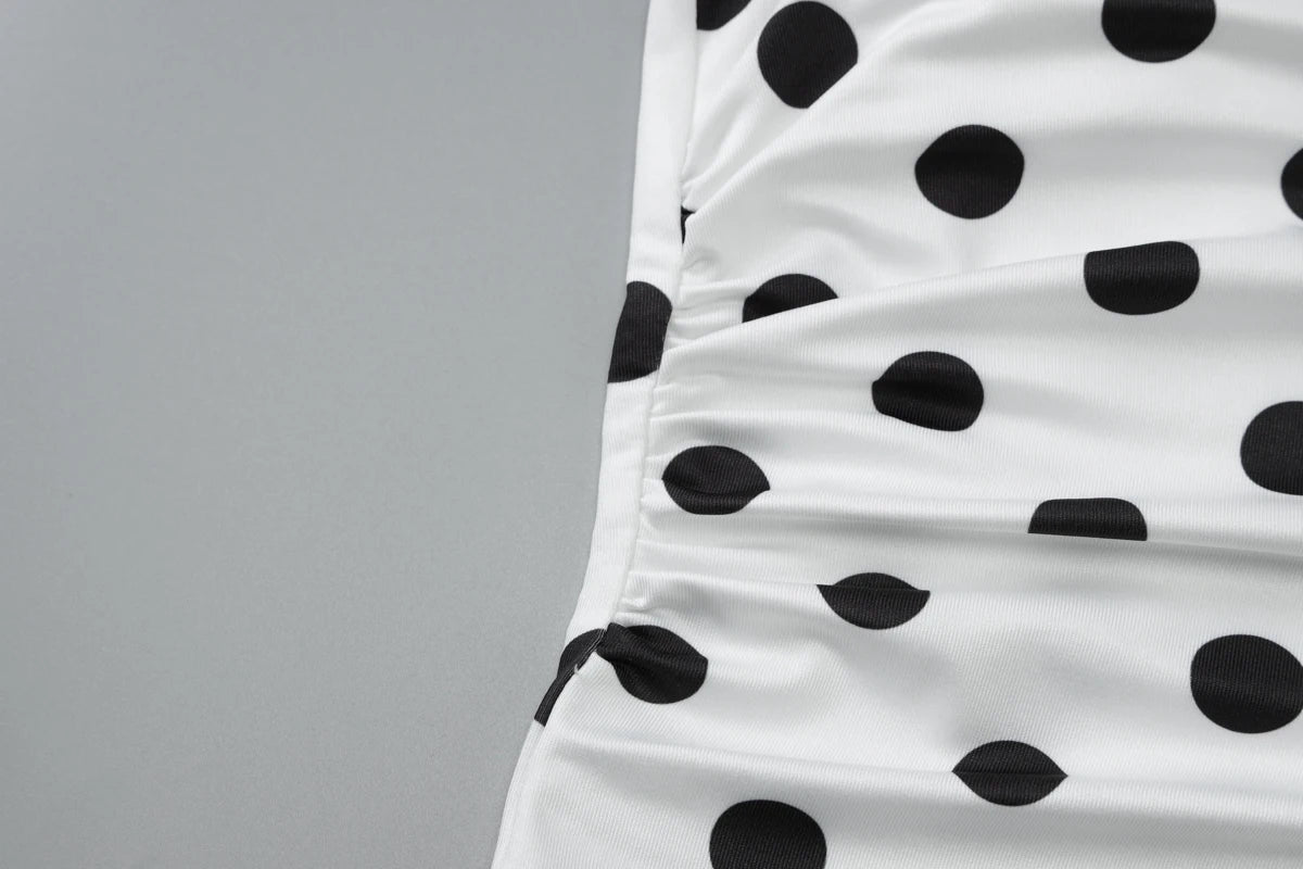 White Backless Slim Ruched Polka Dot Tank Top