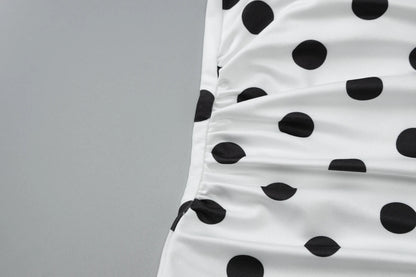 White Backless Slim Ruched Polka Dot Tank Top