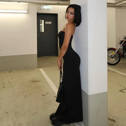 Black Strapless Long Sleeve Bodycon Maxi Dress