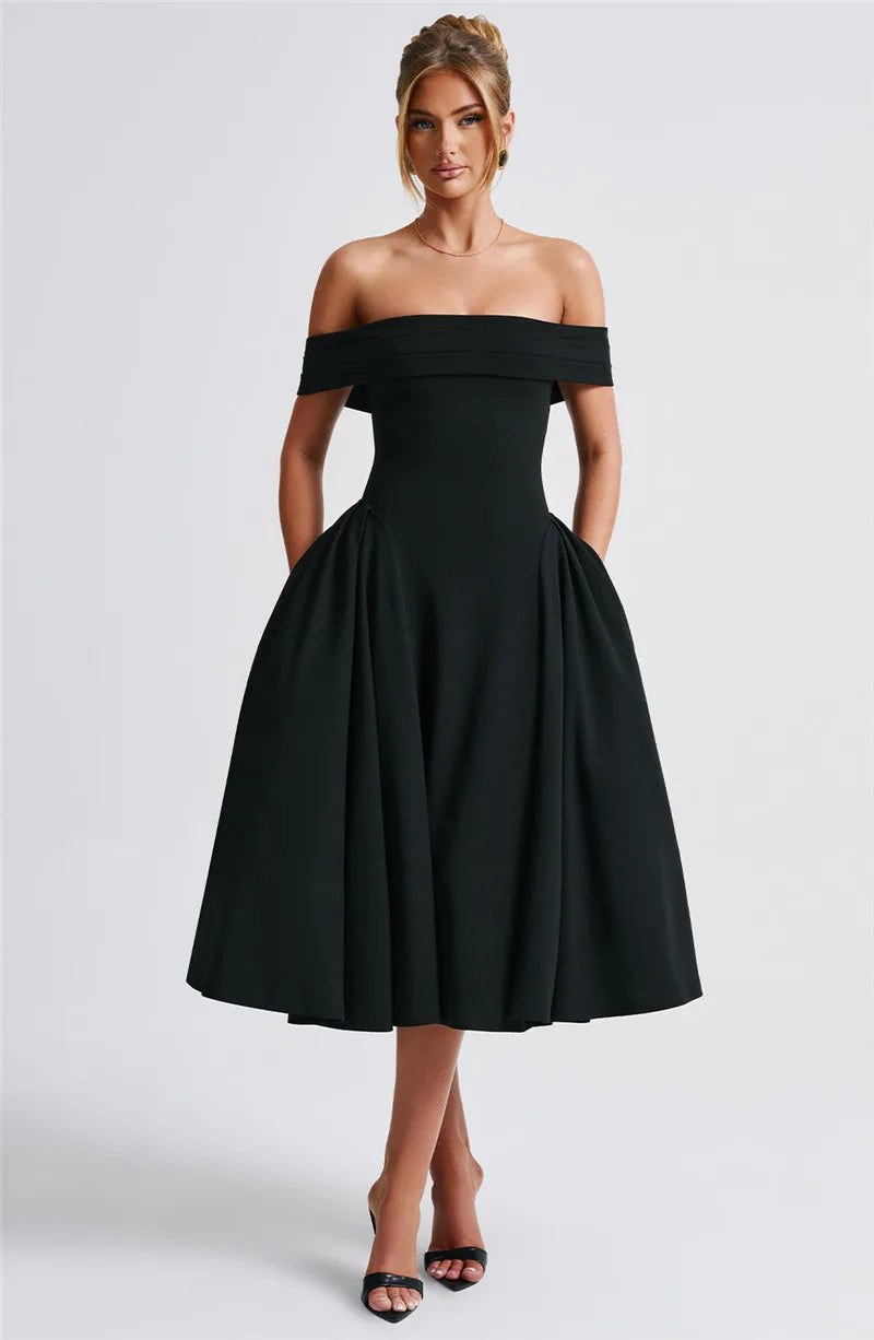 Off Shoulder Backless Midi Dress