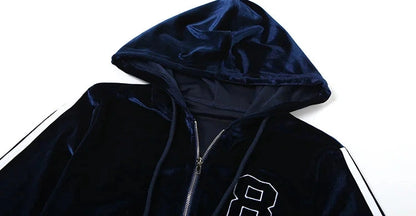 Sporty Two Piece Set with Hooded Jacket and Mini Shorts