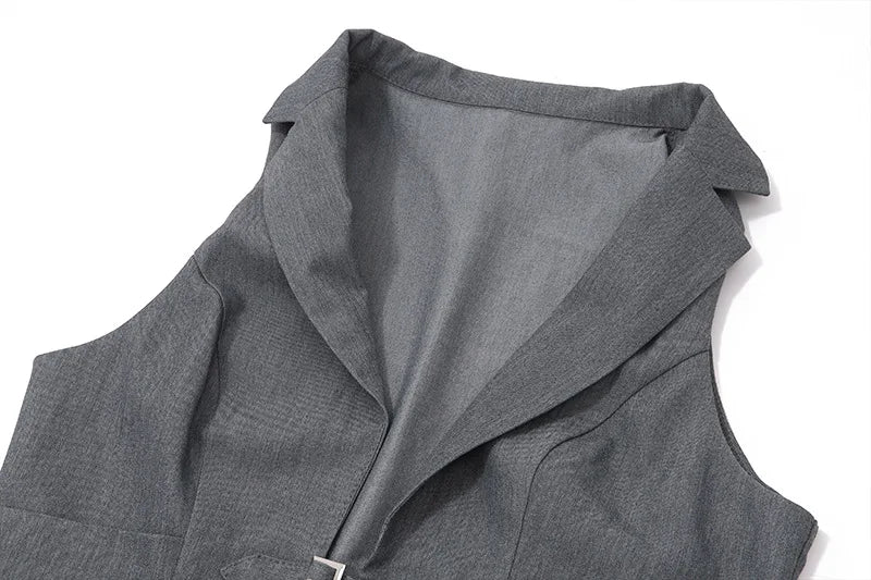 Gray Halter V-Neck Blazer Top