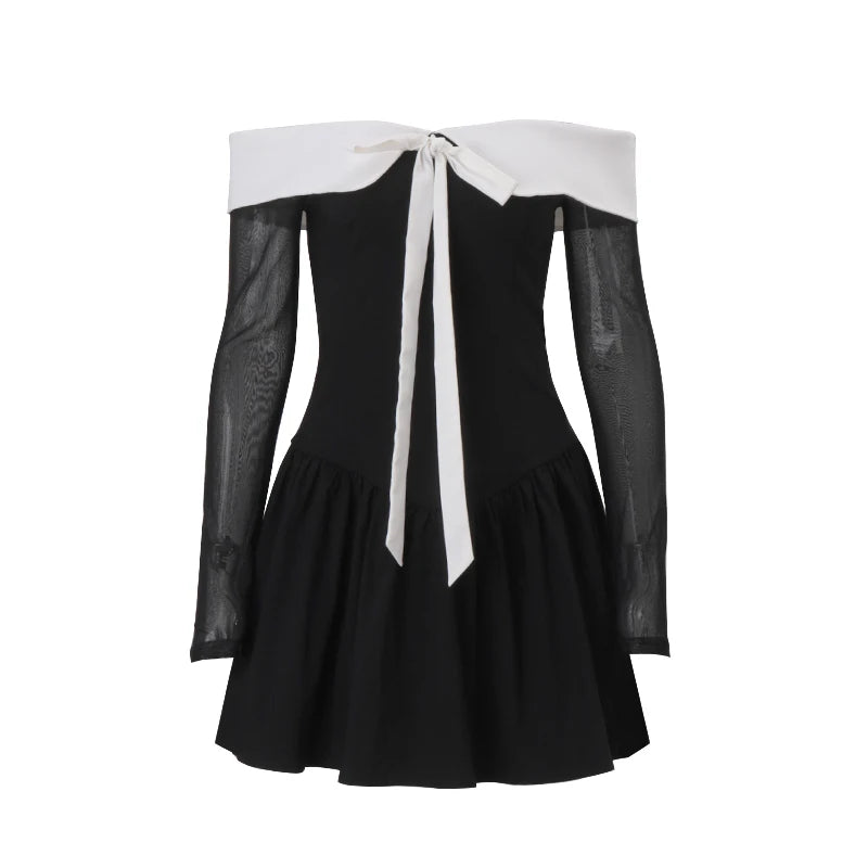 Black Off Shoulder Long Sleeve A-Line Mini Dress