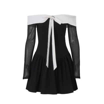 Black Off Shoulder Long Sleeve A-Line Mini Dress