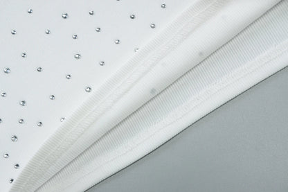 White Square Collar Sleeveless Bodycon Sparkly Crystal Rhinestone Top