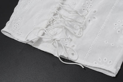 White V-Neck Long Sleeve Ruffle Crop Top