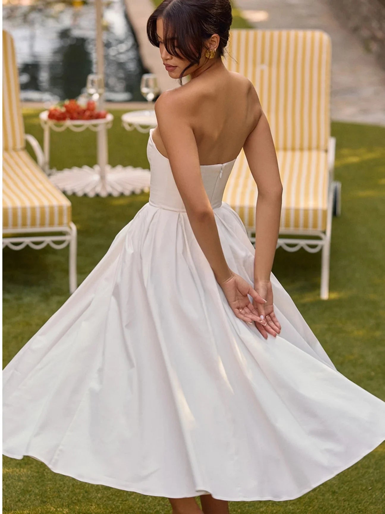 Strapless Bodycon Dress Midi Dresss Fit Flare Corset Dress