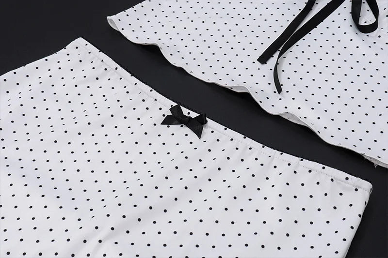 White Polka Dot Top and Long Skirt Two Piece Set