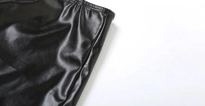 Black Faux Leather Hollow-Out Two Piece Set