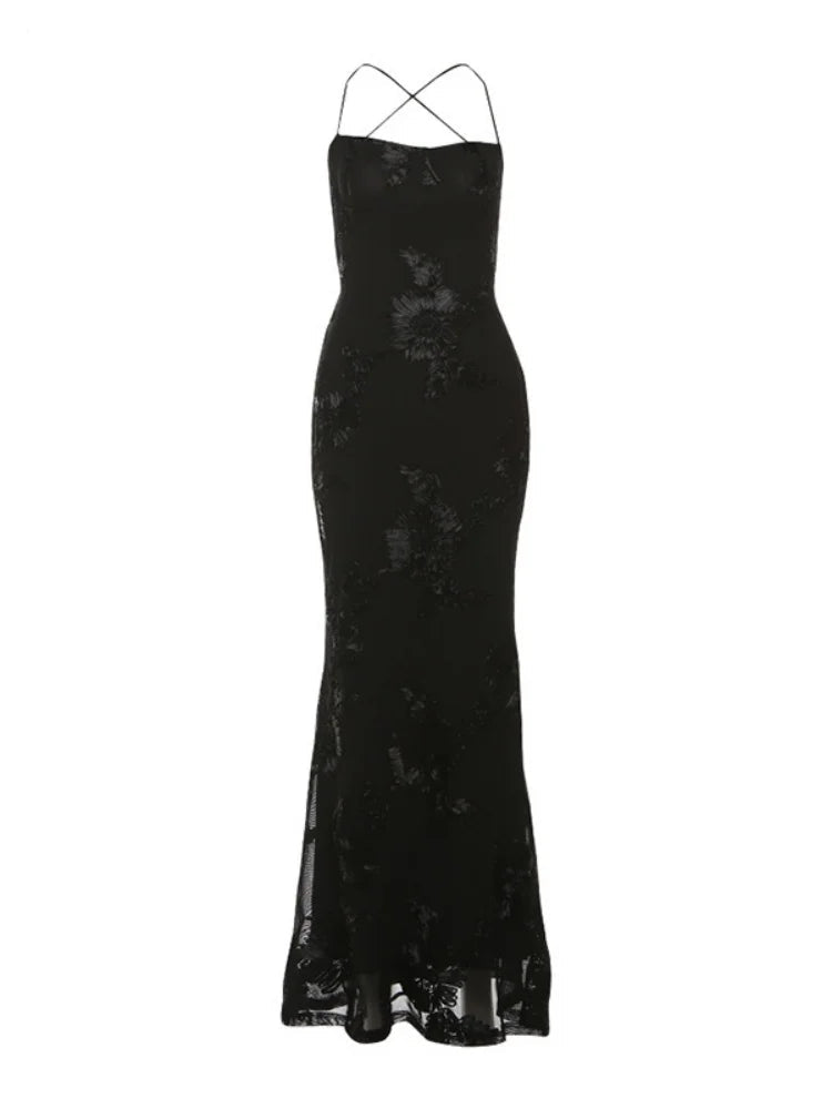 Flower Lace Up Backless Maxi Dress