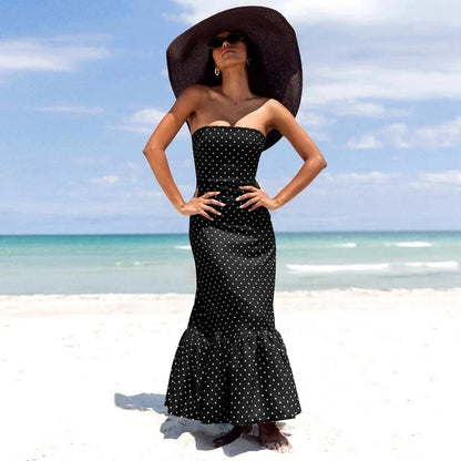 Polka Dot Strapless Mermaid Midi Dress