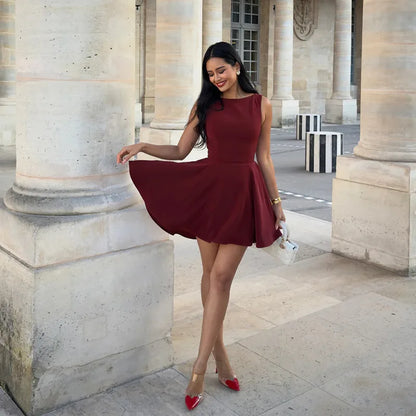 Sleeveless Backless A-Line Short Dress