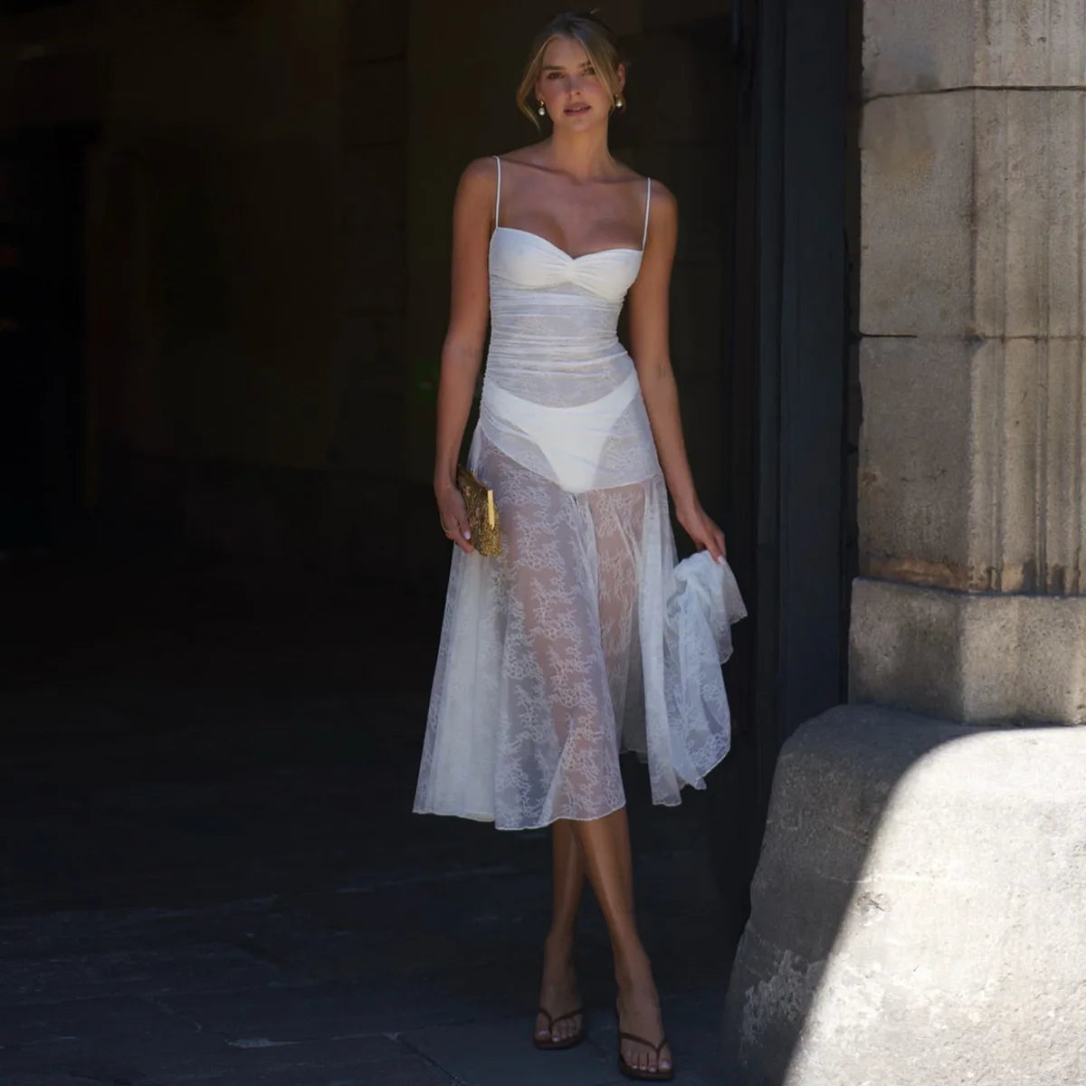 White Lace Midi Dress