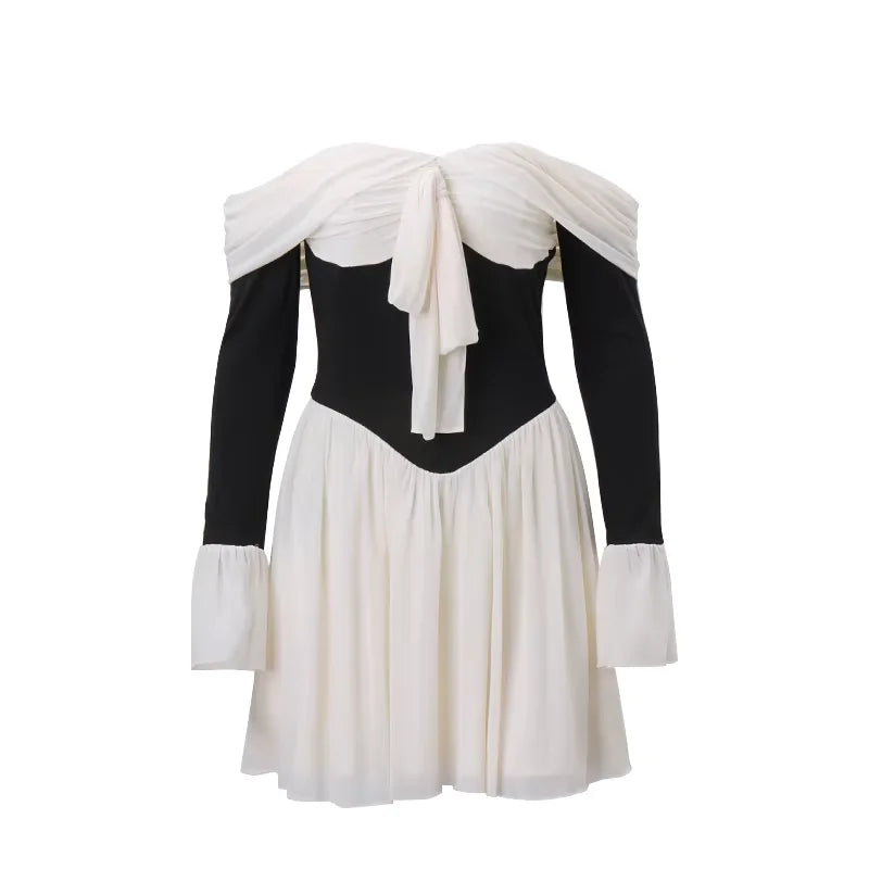 White Sheath Off Shoulder Flare Sleeve Mini Dress