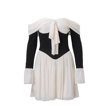 White Sheath Off Shoulder Flare Sleeve Mini Dress