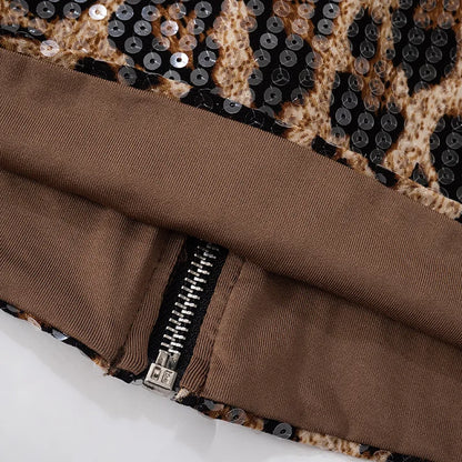Leopard Strapless Sequin Backless Top