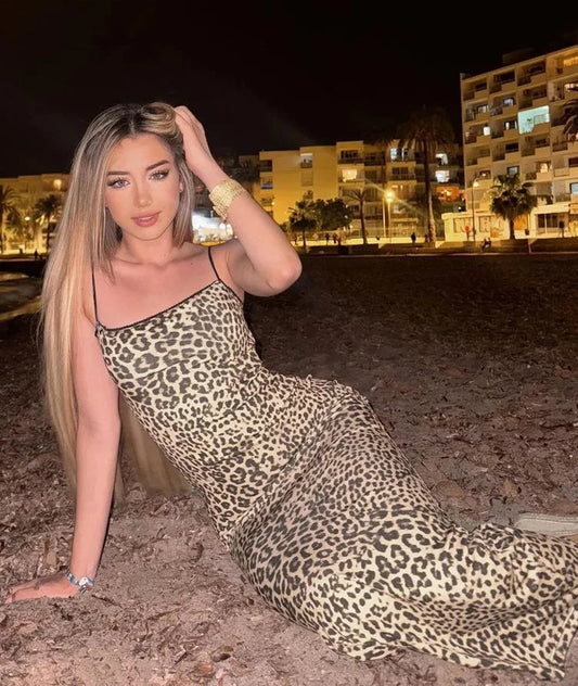 Leopard Slips Backless Bodycon Maxi Dress