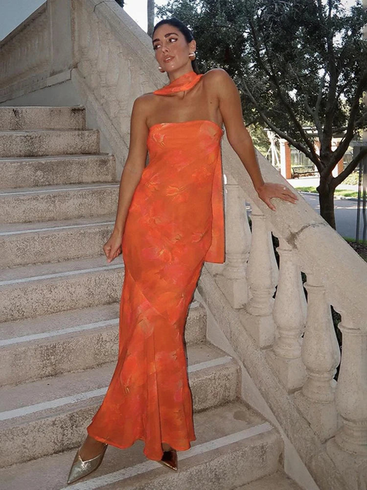 Strapless Ribbon Mesh Dress Long Dress Bodycon High Waist Sleeveless Splice Dress