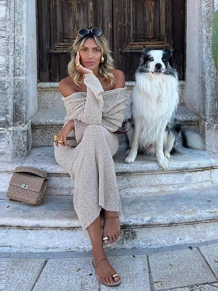 Knitted Off Shoulder Maxi Dress