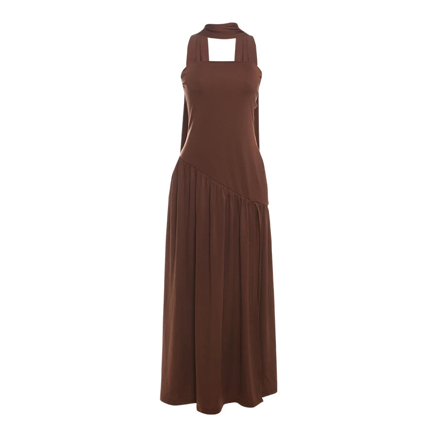 Backless Patchwork Dress Draped Side Slit Ribbon Strapless Sleeveless