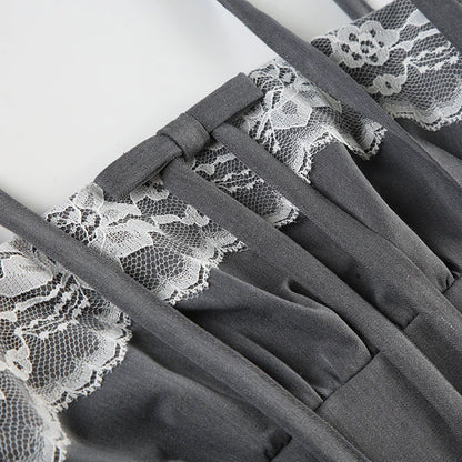 Gray Lace Bow Slim Top