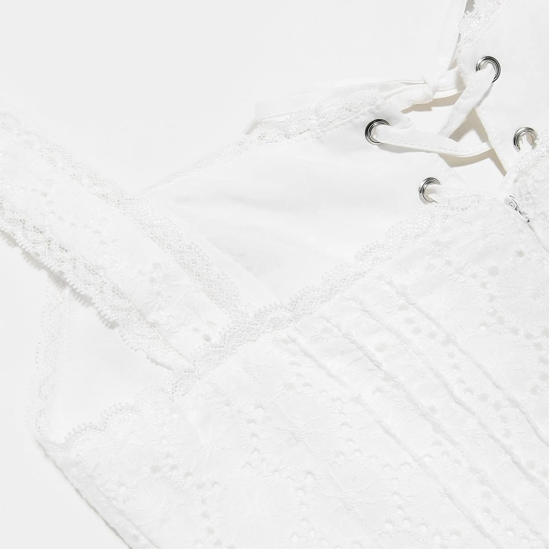 White Lace Up Midi Dress