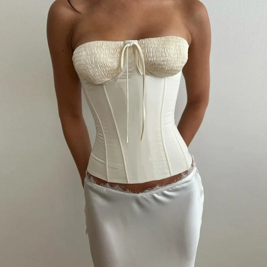 Apricot Strapless Backless Ruched Slim Top