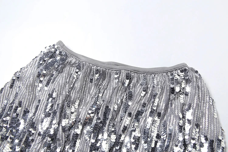 Sequins Glitter 2 Piece Set Thin Camisole Puffy Skirt Matching