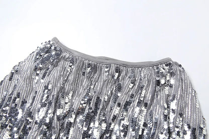 Gray Sequins Glitter Top & Puffy Skirt Set