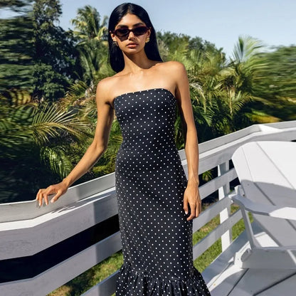 Polka Dot Strapless Mermaid Midi Dress