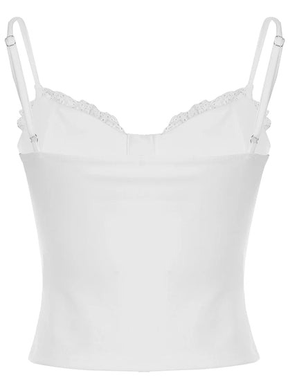 Lace Button Slim Crop Top