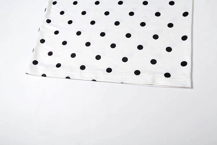 White Polka Dot Backless Tank Top and Midi Skirt Two Piece Set