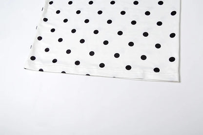 White Polka Dot Backless Tank Top and Midi Skirt Two Piece Set