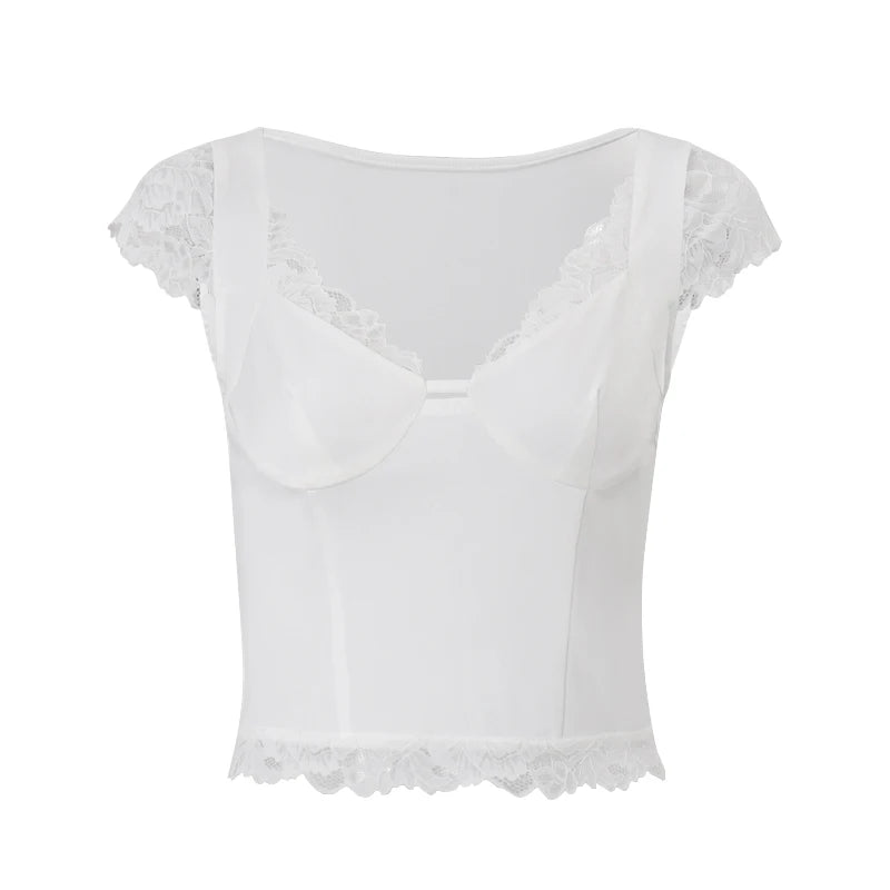 White Lace V-Neck Top