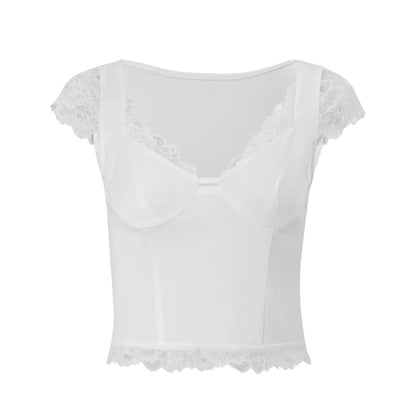 White Lace V-Neck Top
