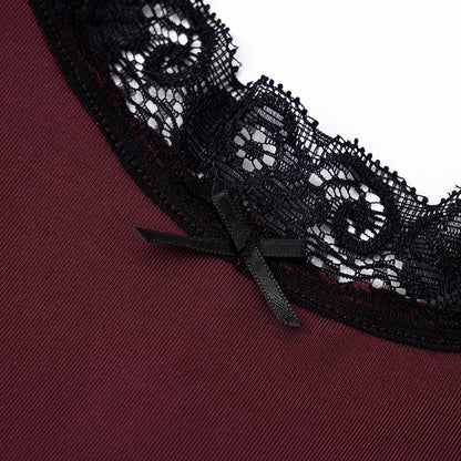 Red Deep V Neck Lace Camisole Playsuit