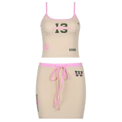 Letter Print Camisole and Mini Skirt Set