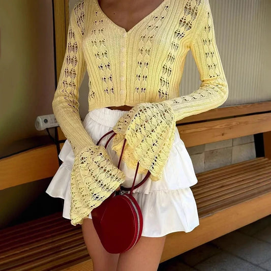 Knitted Long Sleeve V-Neck Sweater Cardigan
