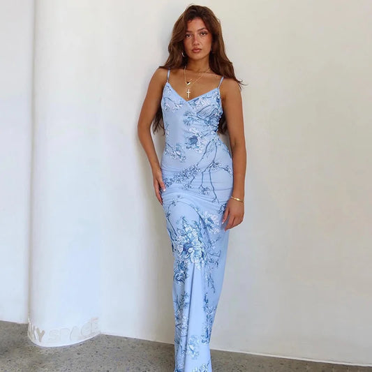 Floral V Neck Maxi Dress