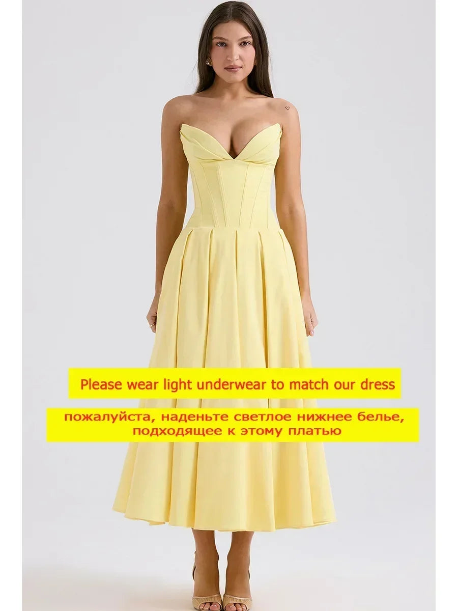 Strapless Bodycon Dress Yellow Dress