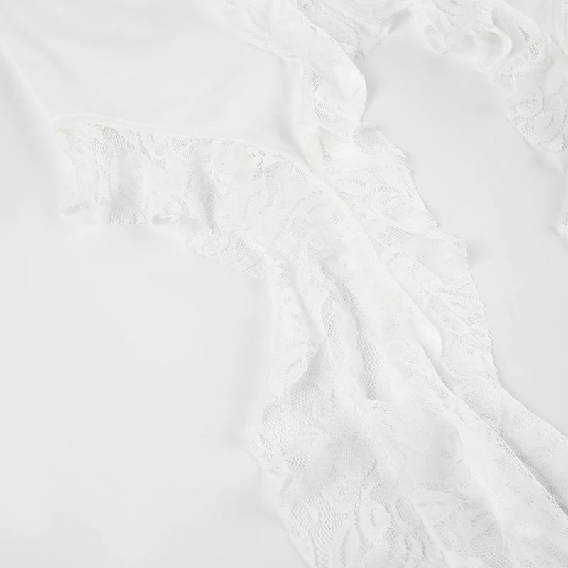 White Floral Lace Ruffle Top