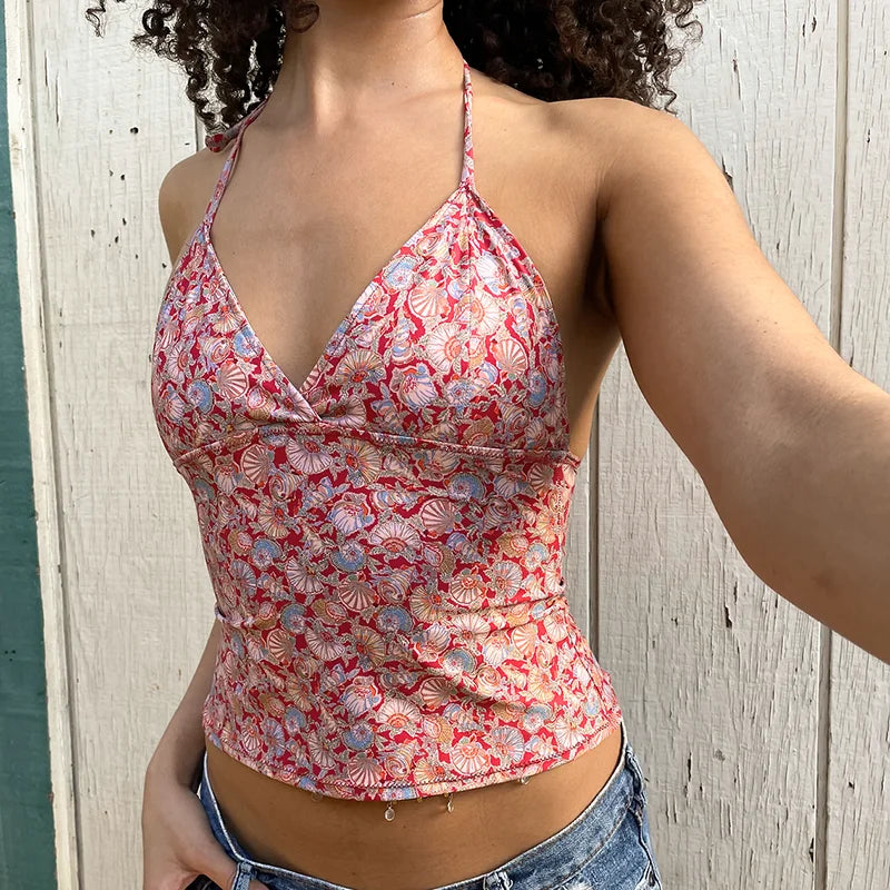 V-Neck Slim Halter Top